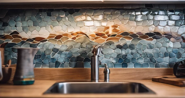 An artistic tile kitchen backsplash