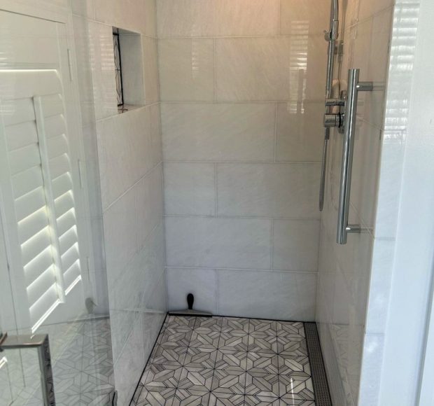 Walls installed with tiles for shower backsplash